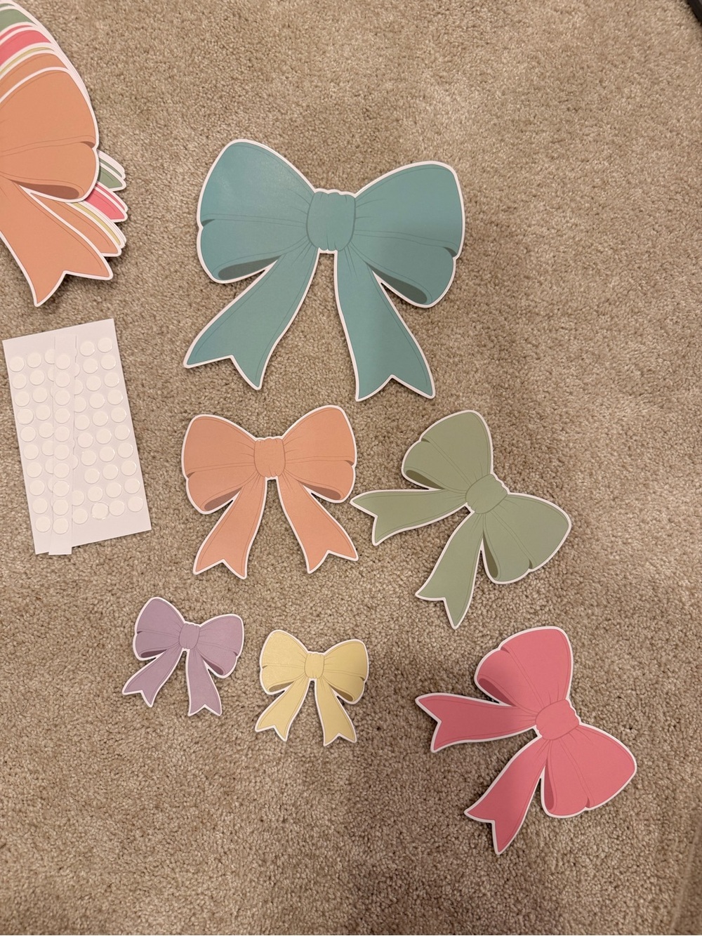 Pastel Bow Wall Decor - Set of 60 Decorative Bows with adhesive stickers - NEW